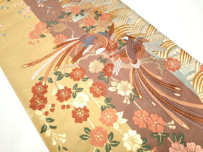平和屋着物●六通柄袋帯　唐織　彩花鳳凰文　金糸　正絹　逸品　CABB5735hy