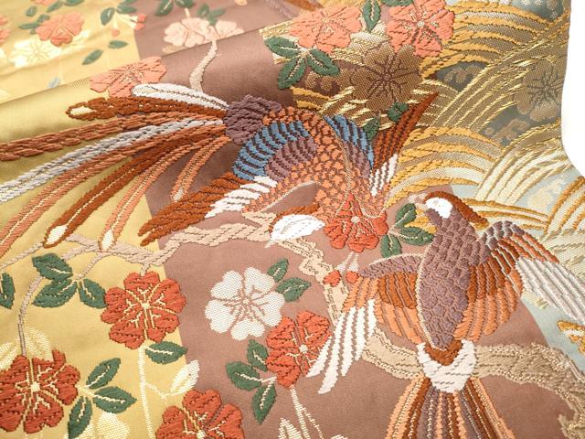 平和屋着物○六通柄袋帯 唐織 彩花鳳凰文 金糸 正絹 逸品 CABB5735hy