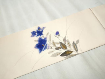 平和屋着物●塩瀬　九寸名古屋帯　作家物　枝花文　金彩　正絹　逸品　CABB5737hy