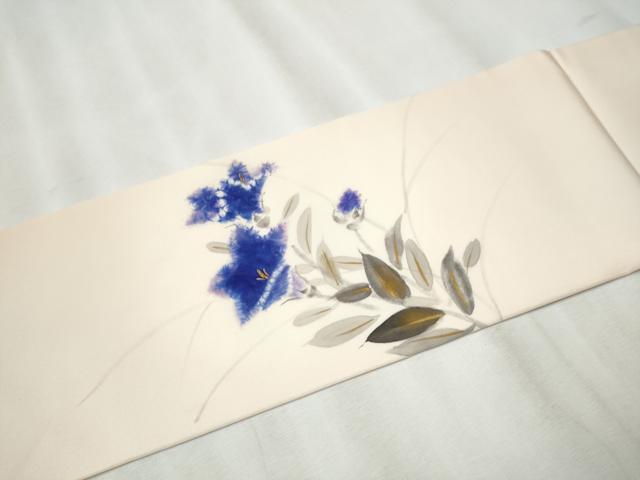平和屋着物●塩瀬　九寸名古屋帯　作家物　枝花文　金彩　正絹　逸品　CABB5737hy