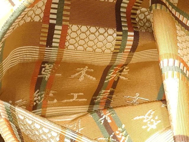 平和屋着物●伝統工芸士　山北光雄　本場筑前博多織　八寸名古屋帯　草木染　段織変風通　正絹　逸品　CABB5745hy 平和屋着物○伝統工芸士 山北光雄 本場筑前博多織 八寸名古屋帯 草木染