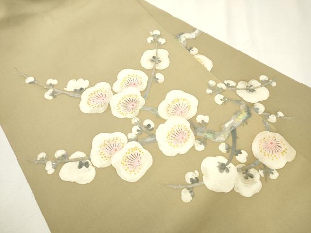 平和屋着物●塩瀬　九寸名古屋帯　手描き　枝梅文　金彩　正絹　逸品　CABB5757hy