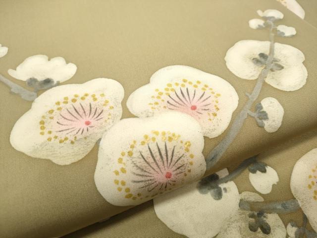 平和屋着物●塩瀬　九寸名古屋帯　手描き　枝梅文　金彩　正絹　逸品　CABB5757hy