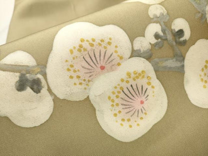 平和屋着物●塩瀬　九寸名古屋帯　手描き　枝梅文　金彩　正絹　逸品　CABB5757hy