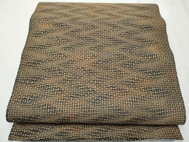 【美品】本場筑前博多織 草木染 染匠 小森久 半幅袋帯 膨れ織 横段文 本場筑前博多織 草木染 染匠:小森久 半幅袋帯 膨れ織 横段文