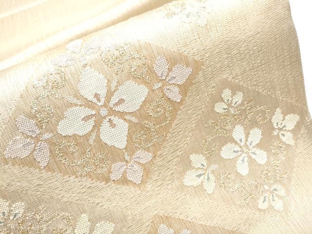 平和屋着物▽太鼓柄袋帯 スリーシーズン 春夏秋 すくい織 菱花文 金糸 正絹 逸品 CABB5789hy