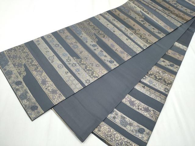 平和屋着物○六通柄袋帯 裂取更紗横段文様 金糸 正絹 逸品