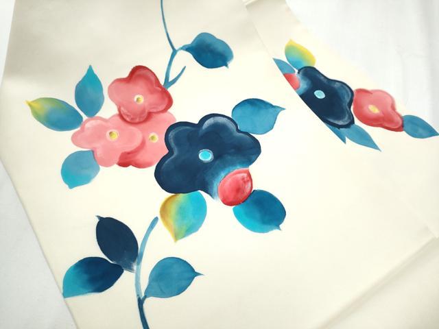 平和屋着物●塩瀬　九寸名古屋帯　ろうけつ染　枝花文　正絹　逸品　CABB5796hy