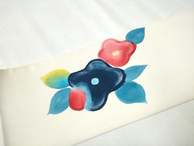 平和屋着物●塩瀬　九寸名古屋帯　ろうけつ染　枝花文　正絹　逸品　CABB5796hy