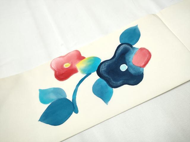 平和屋着物●塩瀬　九寸名古屋帯　ろうけつ染　枝花文　正絹　逸品　CABB5796hy