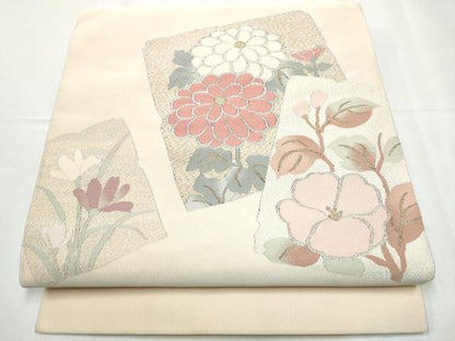 平和屋着物●爪掻き本綴れ 八寸名古屋帯 色紙重ね花文 金銀糸 正絹 逸品 CABB5809hy