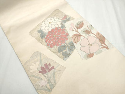 平和屋着物●爪掻き本綴れ 八寸名古屋帯 色紙重ね花文 金銀糸 正絹 逸品 CABB5809hy