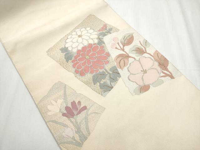 平和屋着物●爪掻き本綴れ 八寸名古屋帯 色紙重ね花文 金銀糸 正絹 逸品 CABB5809hy