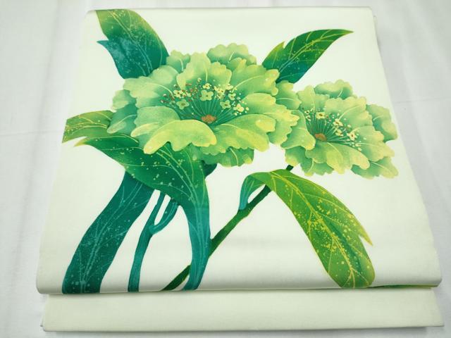 平和屋着物●塩瀬　九寸開き名古屋帯　ろうけつ染　枝花文　金彩　正絹　逸品　CABB5822hy