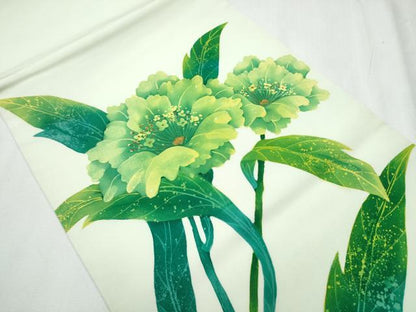 平和屋着物●塩瀬　九寸開き名古屋帯　ろうけつ染　枝花文　金彩　正絹　逸品　CABB5822hy
