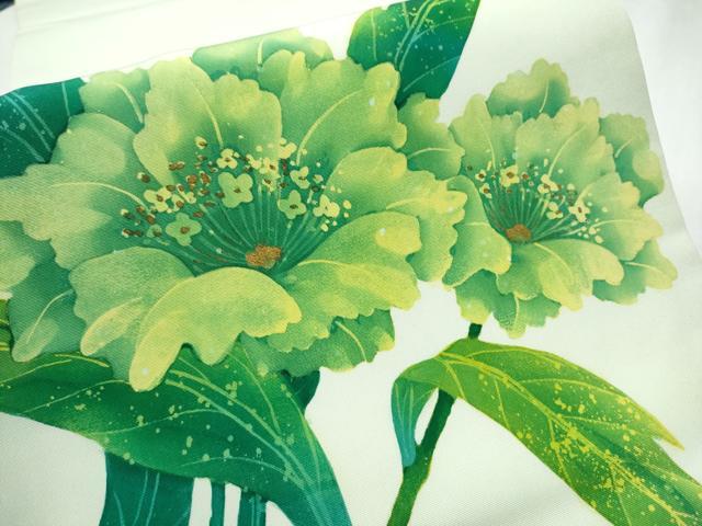 平和屋着物●塩瀬　九寸開き名古屋帯　ろうけつ染　枝花文　金彩　正絹　逸品　CABB5822hy