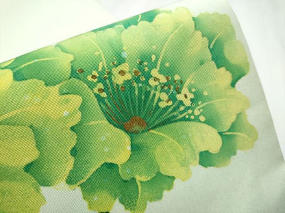平和屋着物●塩瀬　九寸開き名古屋帯　ろうけつ染　枝花文　金彩　正絹　逸品　CABB5822hy