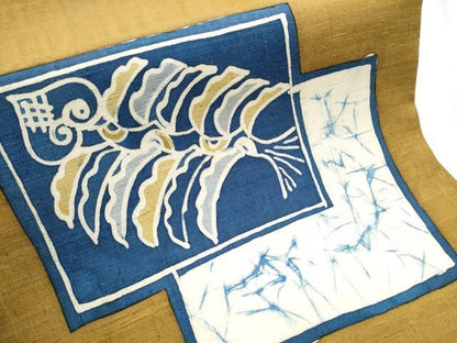 平和屋着物●九寸開き名古屋帯 作家物 紬地 型染め 色紙葵文 正絹 逸品 CABB5824hy