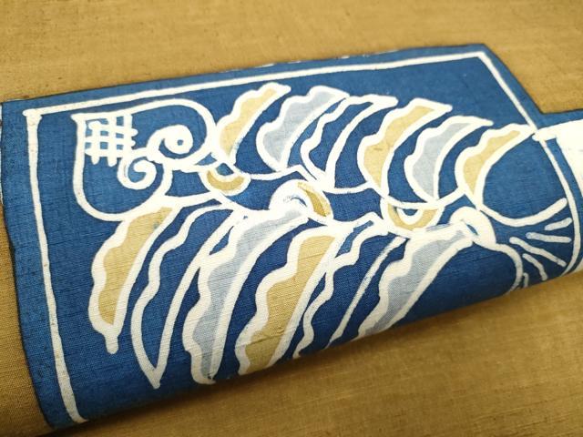 平和屋着物●九寸開き名古屋帯 作家物 紬地 型染め 色紙葵文 正絹 逸品 CABB5824hy