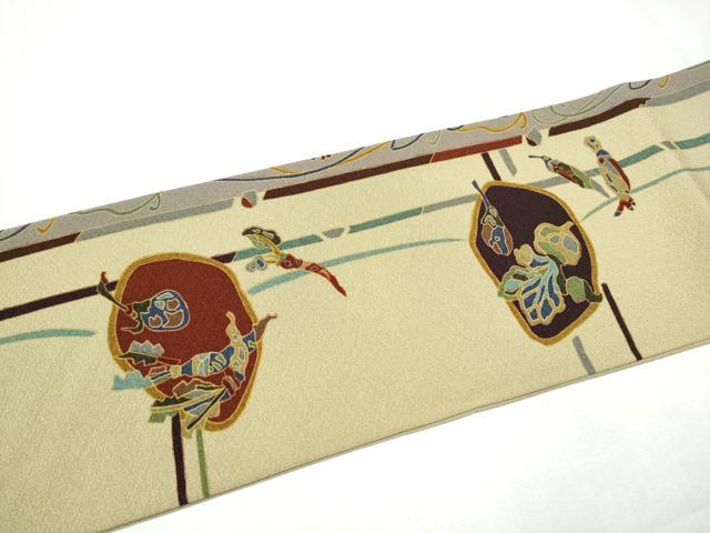 平和屋着物○九寸名古屋帯 型染め 成物 金彩 正絹 逸品 CABB5839hy