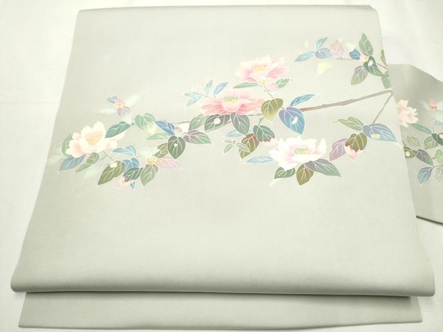 M*E様 作家物 名古屋帯 塩瀬 枝花模様に鳥 九寸 正絹 着物 RO-4875 M*E様 作家物 名古屋帯 塩瀬 枝花模様に鳥 九寸