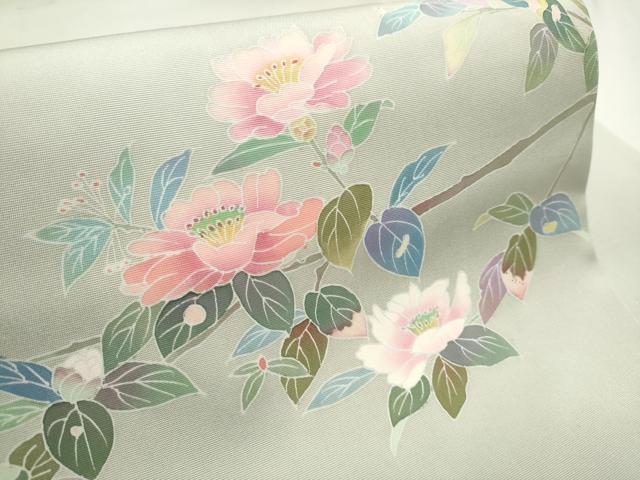 M*E様 作家物 名古屋帯 塩瀬 枝花模様に鳥 九寸 正絹 着物 RO-4875 平和屋着物○塩瀬 九寸名古屋帯 友禅 作家物 枝花文 銀座