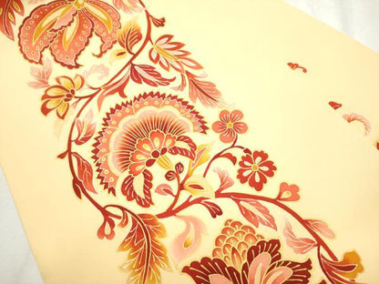 平和屋着物●塩瀬 九寸名古屋帯 更紗花文 金彩 正絹 逸品 CABB5846hy