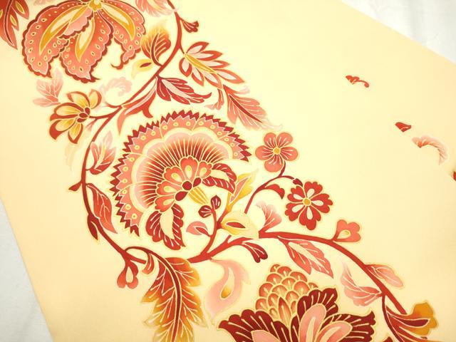 平和屋着物●塩瀬 九寸名古屋帯 更紗花文 金彩 正絹 逸品 CABB5846hy
