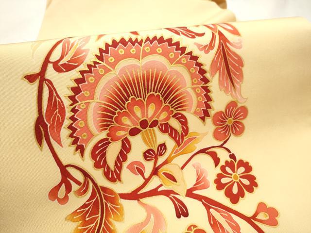 平和屋着物○塩瀬 九寸名古屋帯 更紗花文 金彩 正絹 逸品 CABB5846hy