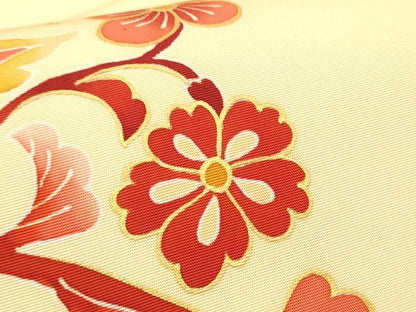 平和屋着物●塩瀬 九寸名古屋帯 更紗花文 金彩 正絹 逸品 CABB5846hy