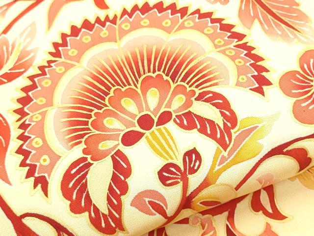 平和屋着物●塩瀬 九寸名古屋帯 更紗花文 金彩 正絹 逸品 CABB5846hy