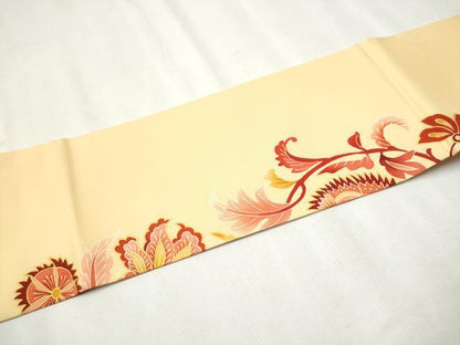 平和屋着物●塩瀬 九寸名古屋帯 更紗花文 金彩 正絹 逸品 CABB5846hy