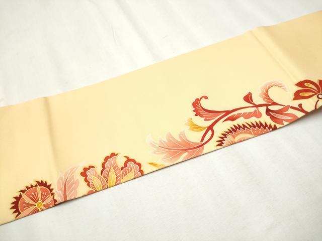 平和屋着物●塩瀬 九寸名古屋帯 更紗花文 金彩 正絹 逸品 CABB5846hy
