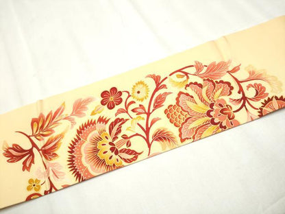 平和屋着物●塩瀬 九寸名古屋帯 更紗花文 金彩 正絹 逸品 CABB5846hy