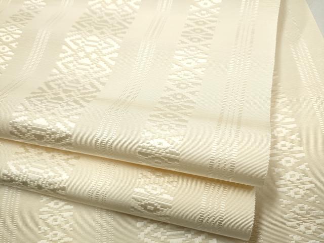 平和屋着物●本場筑前博多織 八寸名古屋帯 献上 生成り色 正絹 逸品 CABB5849hy