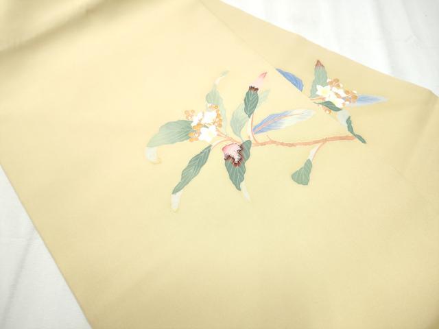 平和屋着物○塩瀬 九寸名古屋帯 友禅 作家物 枝花文 正絹