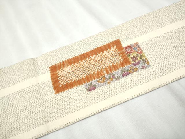 平和屋着物●九寸名古屋帯　紬地　絞り　短冊花文　正絹　逸品　CABB5856hy
