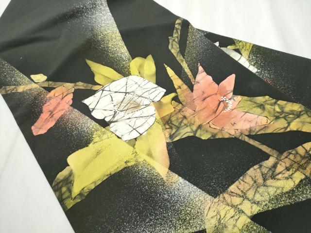 平和屋着物○塩瀬 九寸名古屋帯 作家物 ろうけつ染 枝花