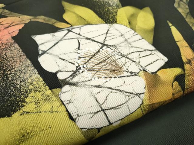 平和屋着物○塩瀬 九寸名古屋帯 作家物 ろうけつ染 枝花