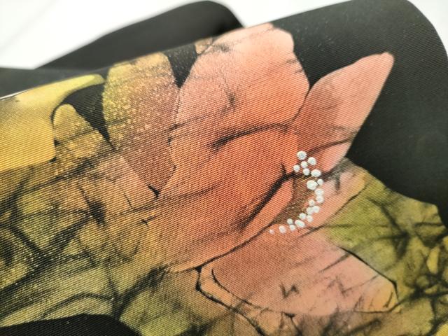 平和屋着物○塩瀬 九寸名古屋帯 作家物 ろうけつ染 枝花