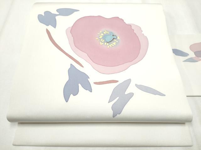 平和屋着物○塩瀬 九寸名古屋帯 作家物 ろうけつ染 枝椿