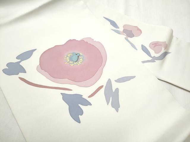 平和屋着物○塩瀬 九寸名古屋帯 作家物 ろうけつ染 枝椿