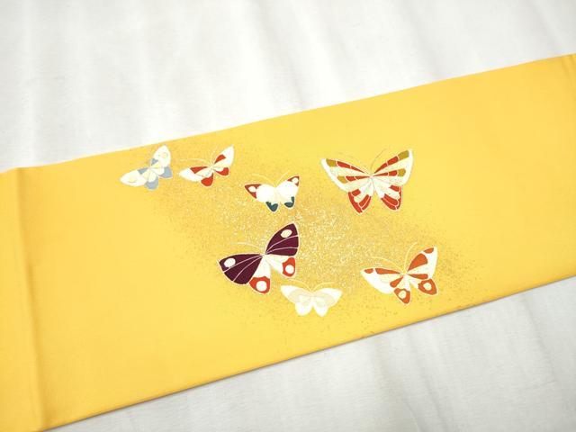 平和屋着物○塩瀬 九寸名古屋帯 駒刺繍 舞蝶文 金彩 正絹