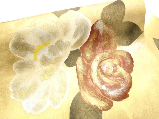 平和屋着物●塩瀬　九寸名古屋帯　作家物　椿　金銀彩　正絹　逸品　CABB5899hy