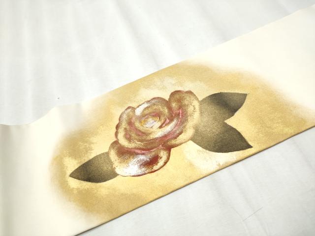 平和屋着物●塩瀬　九寸名古屋帯　作家物　椿　金銀彩　正絹　逸品　CABB5899hy