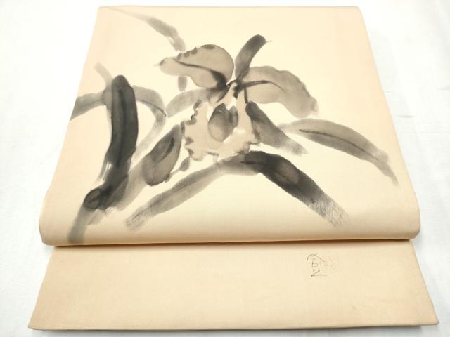平和屋着物●塩瀬　太鼓柄　京袋帯　作家物　手描き　舞花文　正絹　逸品　CABB5902hy