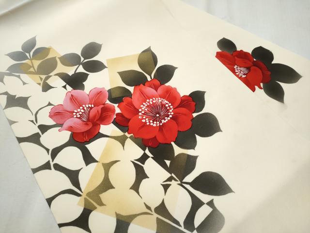 平和屋着物●塩瀬　九寸名古屋帯　手描き　枝花文　金銀彩　正絹　逸品　CABB5903hy