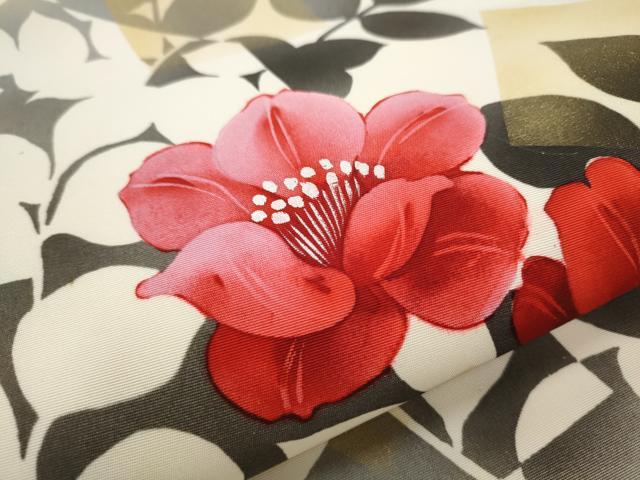 平和屋着物●塩瀬　九寸名古屋帯　手描き　枝花文　金銀彩　正絹　逸品　CABB5903hy