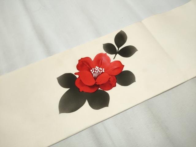 平和屋着物○塩瀬 九寸名古屋帯 手描き 枝花文 金銀彩 正絹