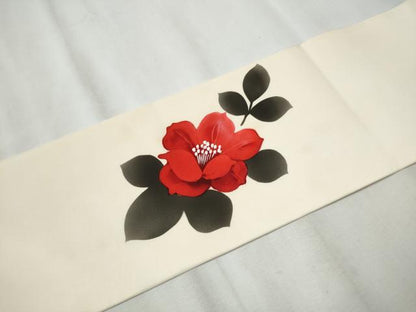 平和屋着物●塩瀬　九寸名古屋帯　手描き　枝花文　金銀彩　正絹　逸品　CABB5903hy